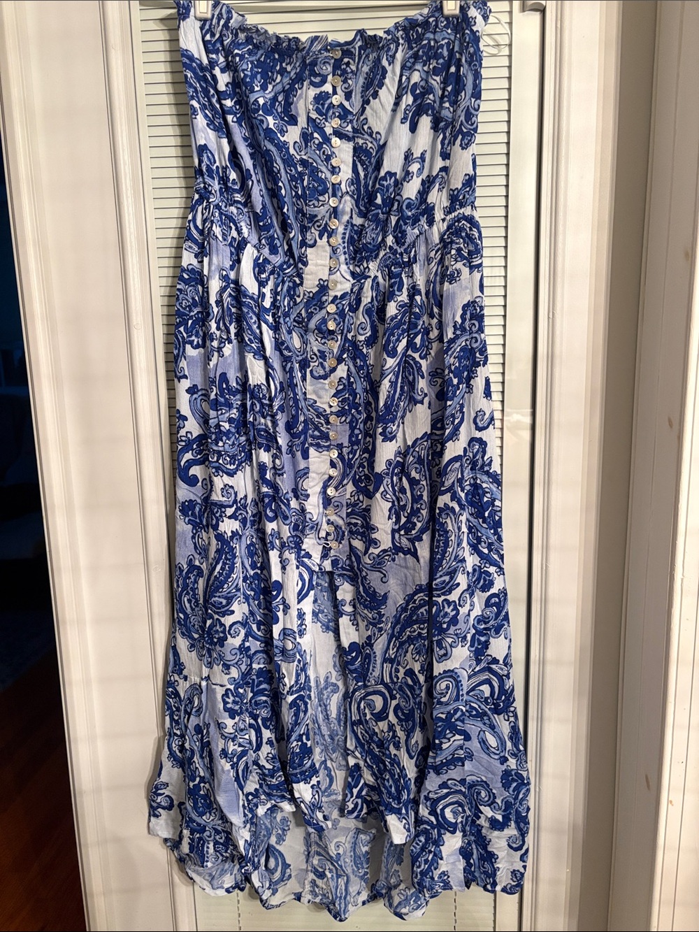 Dotti Blue and White Paisley Button-Front Maxi Coverup